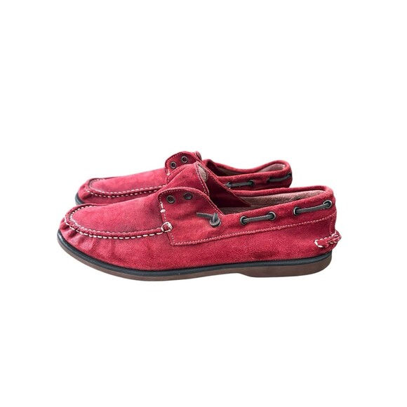 John Varvatos Man Suede Leather Red Boat Shoes Loafers 9.5 Handmade In Italy